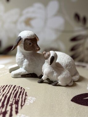 White and Brown Ceramic Lamb Figurine Pair